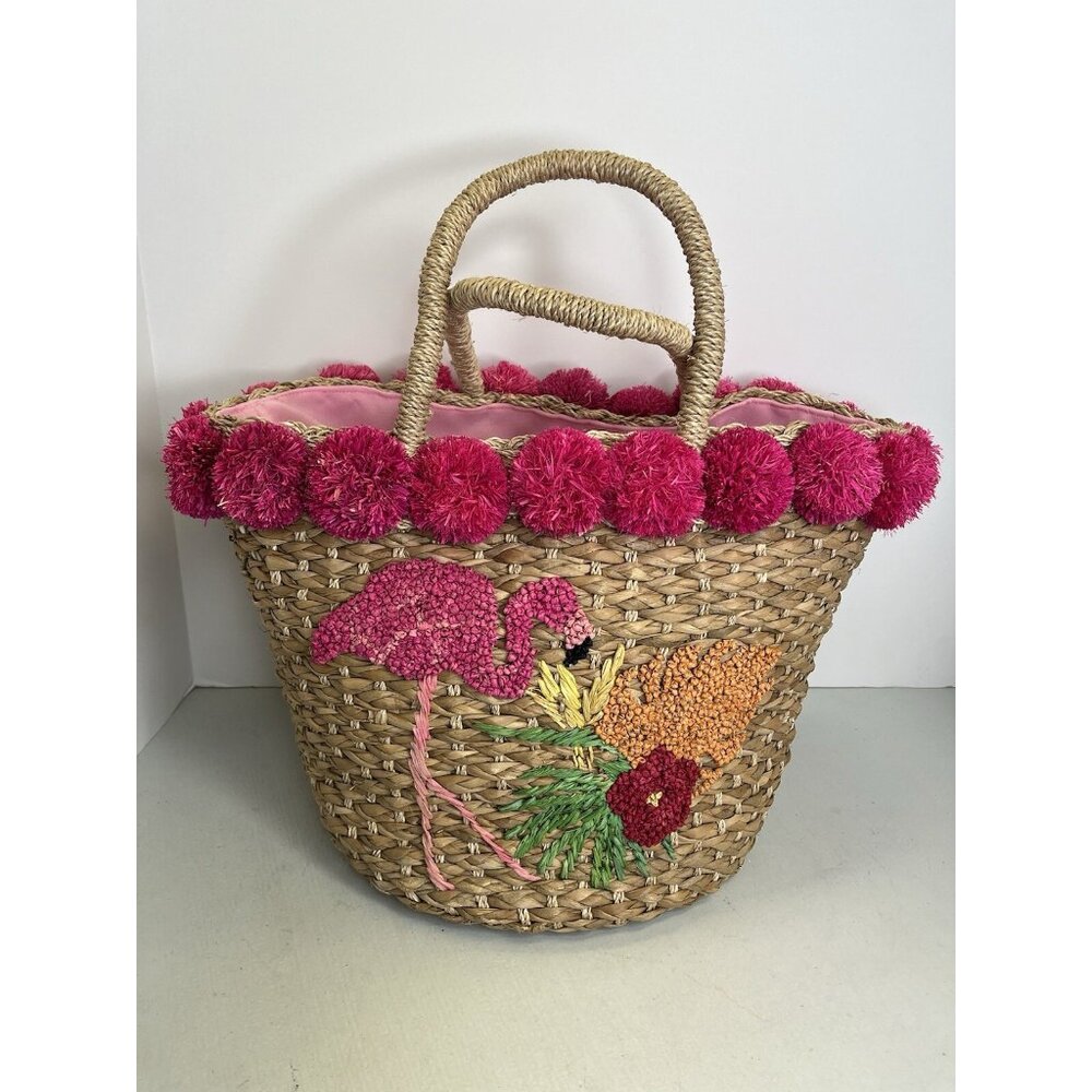 SERPUI 100% Straw FANY Flamingo Tote Bag Handmade Authentic Beach Bloomingdale's